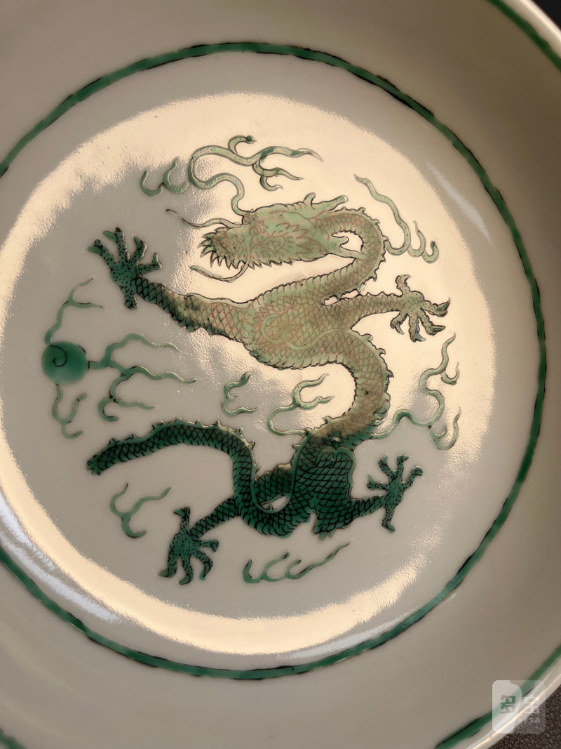 清道光  白地绿彩龙纹盘 - 图6
